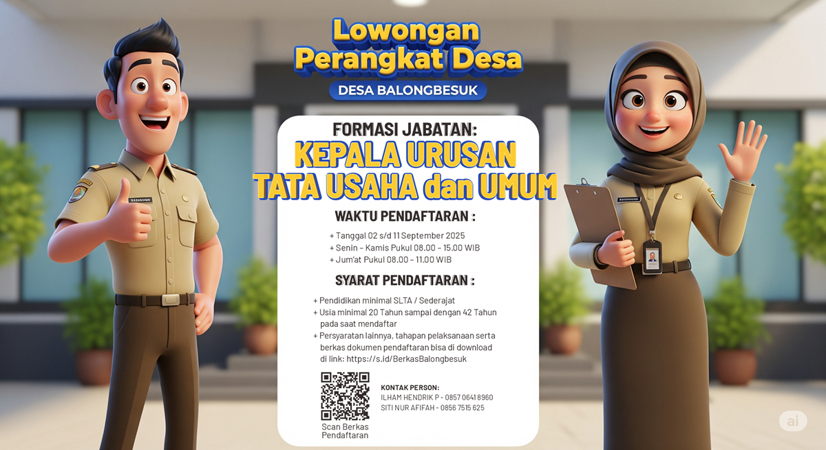 Dibuka! Lowongan Kepala Urusan Tata Usaha & Umum Desa Balongbesuk